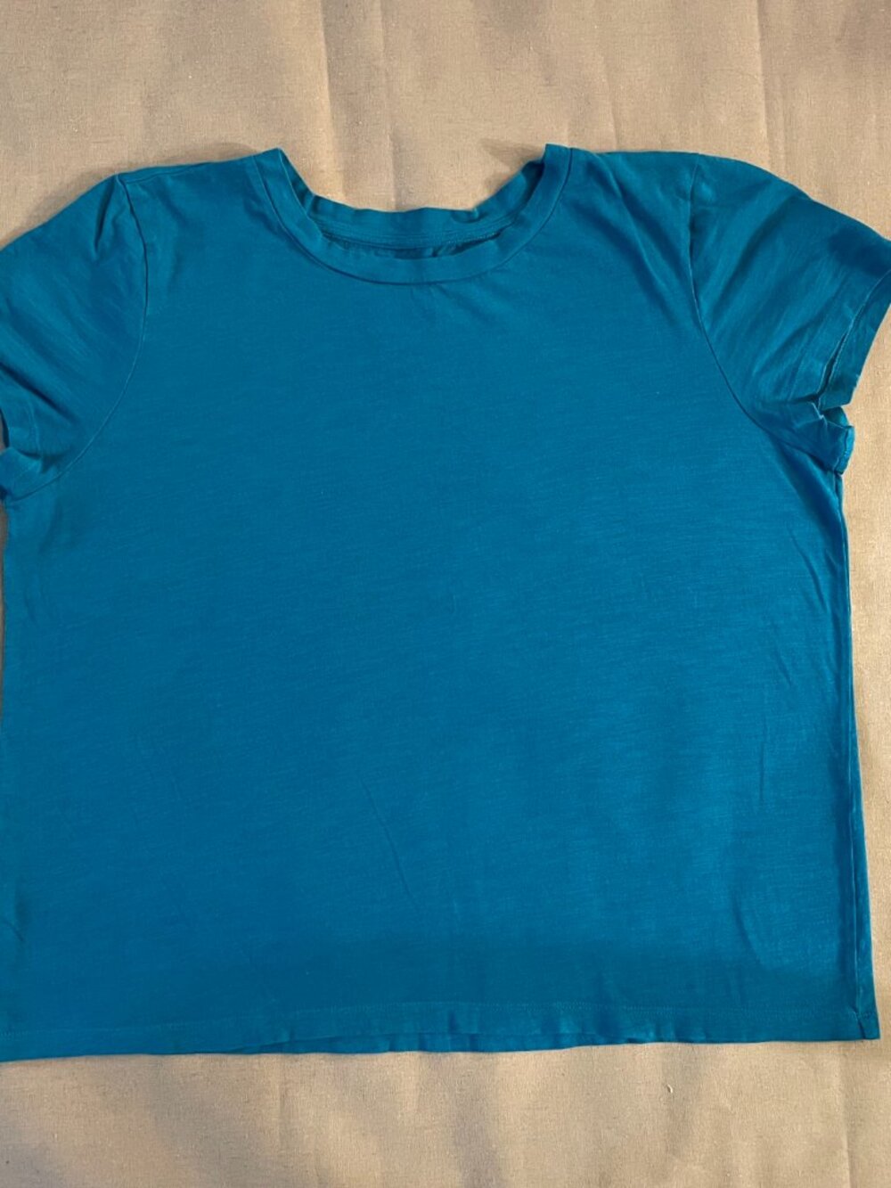 Eileen Fisher Shirt Sz L Blue Organic Cotton Short Sleeve Crewneck Boxy Casual